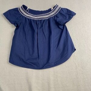 Vineyard Vines Navy Blue Embroidered Off‎ The Shoulder Linen Top Size XLarge